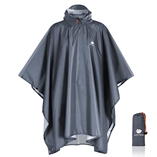 Anyoo Waterproof Rain Poncho Lightweight Reusable Hiking Hooded Coat Jacket for Outdoor Activities