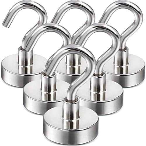DIYMAG Magnetic Utility Hooks, 25Lbs Heavy Duty Rare Earth Neodymium Magnet Hooks with Nickel Coating for Hanging，Kitchen, Cruise, Classroom, Workplace, Office and Garage etc, 6 Packs