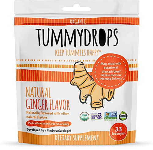 Natural Ginger Tummydrops (Resealable Bag of 33 Individually Wrapped Drops) Certified Oregon Tilth USDA Organic, Non-GMO Project, GFCO Gluten-Free, and Kof-K Kosher