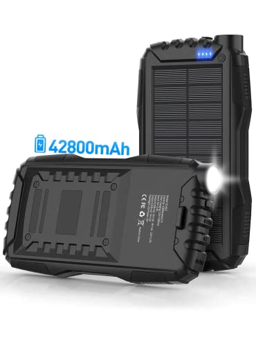 Solar Power Bank,Solar Charger,42800mAh Power Bank,Portable Charger,External Battery Pack 5V3.1A Qc 3.0 Fast Charging Built-in Super Bright Flashlight(Black)