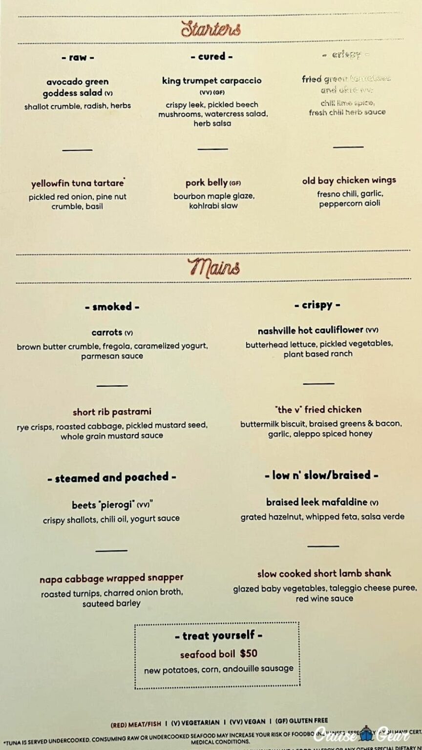 Razzle Dazzle Virgin Voyages Menu + Virtual Tour Cruise Gear