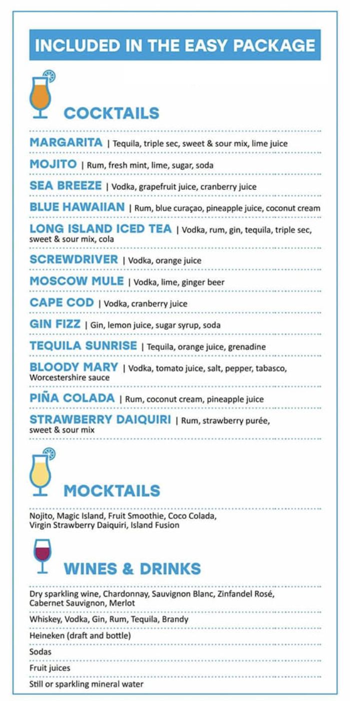 MSC Easy Drink Package Menu