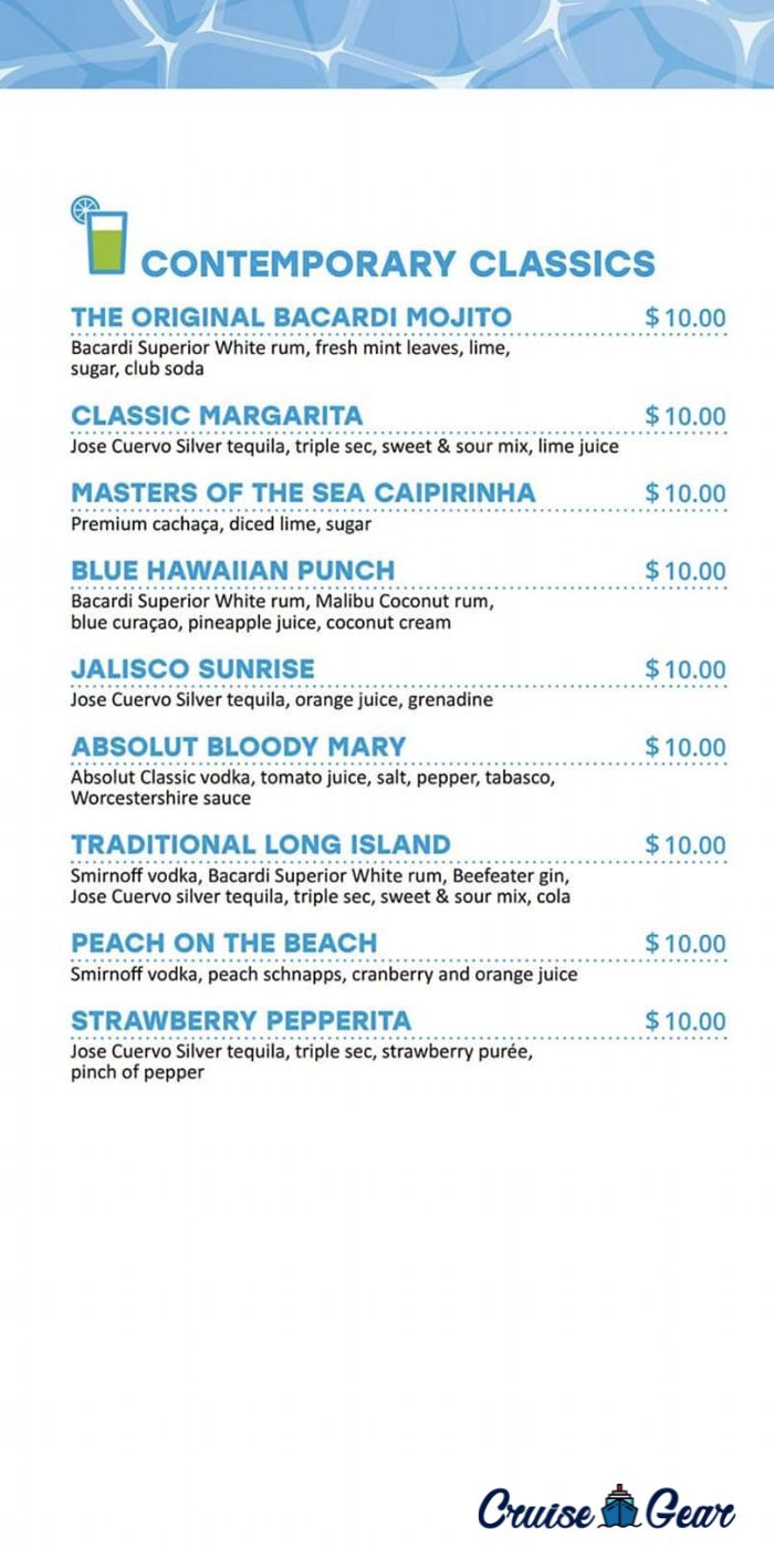 MSC Easy Plus Drink Package Menu