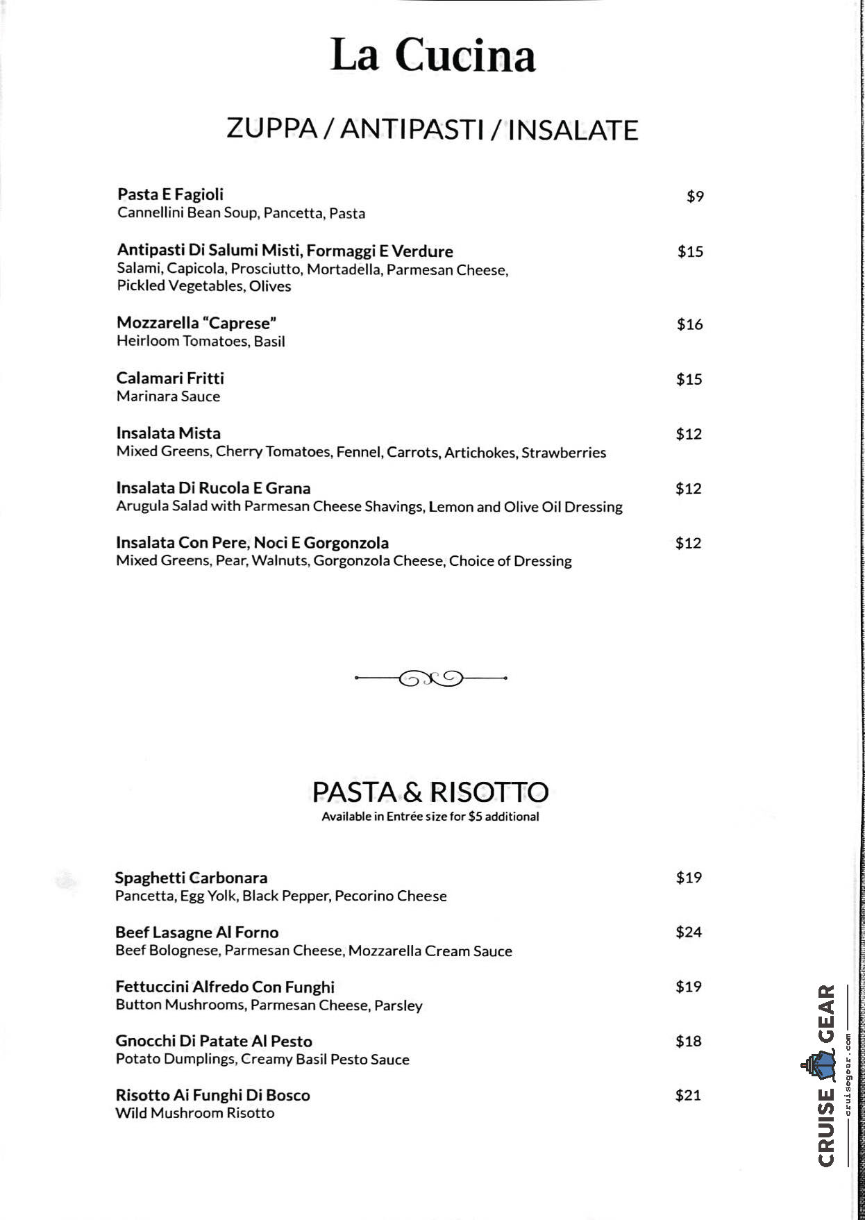 La Cucina Menu - Norwegian Cruise Line