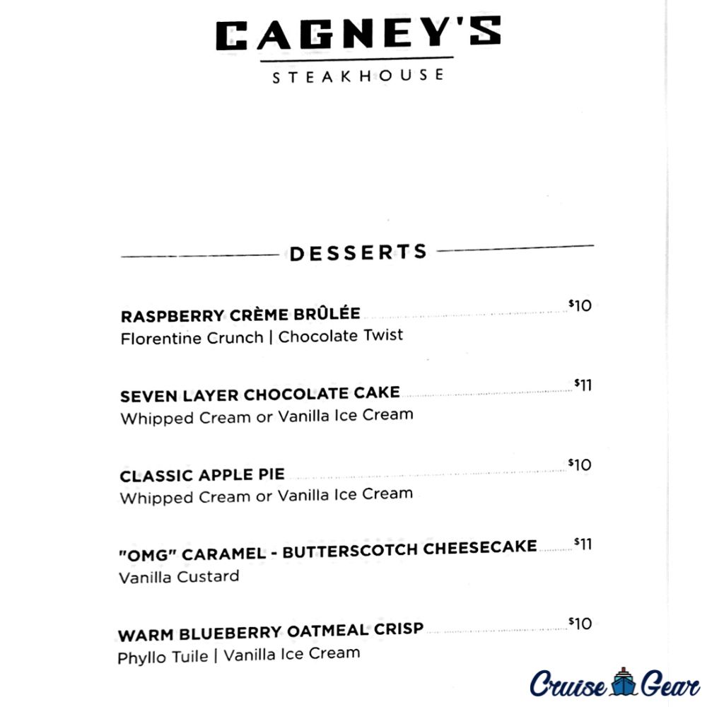 Cagney s Steakhouse NCL Menu Prices Information Cruise Gear