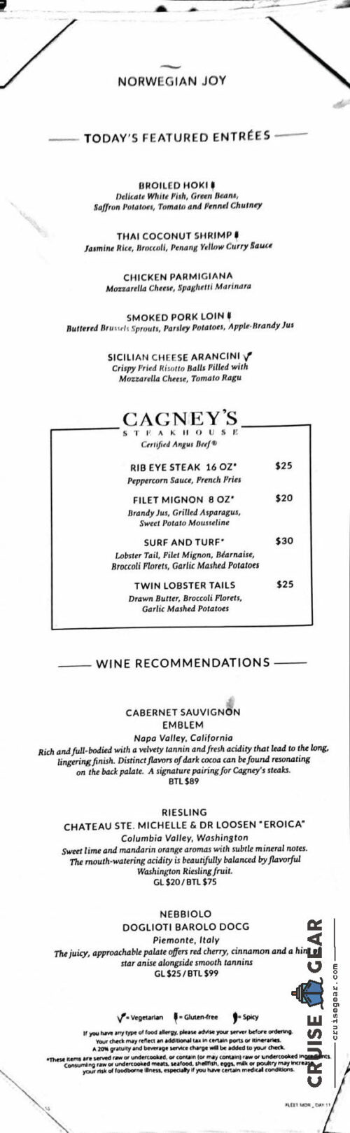 NCL Main Dining Room Menus & CHanges UPDATED FOR 2024 Cruise Gear